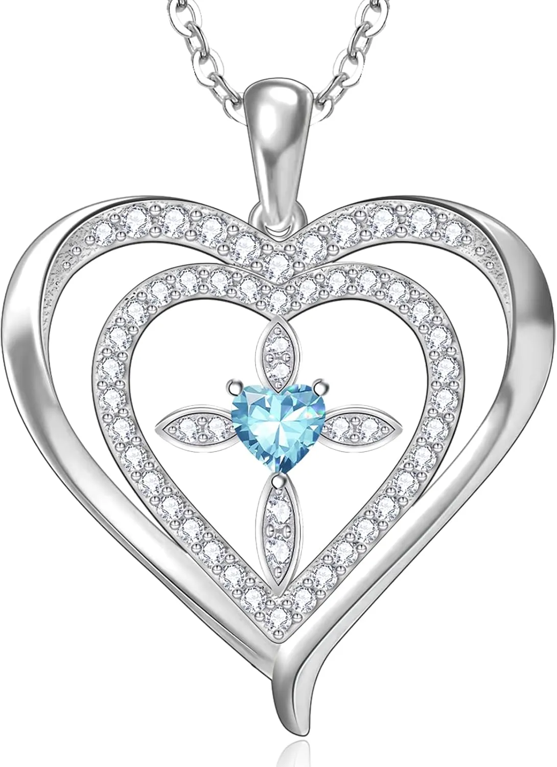 RIVIKO 925 Sterling Silver Cross Birthstone Necklace for Women,Love Heart Pendant Necklaces Trendy, Mothers Day Gifts for Mom,Anniversary Jewelry Birthday Gifts for Women Wife Mother Friend