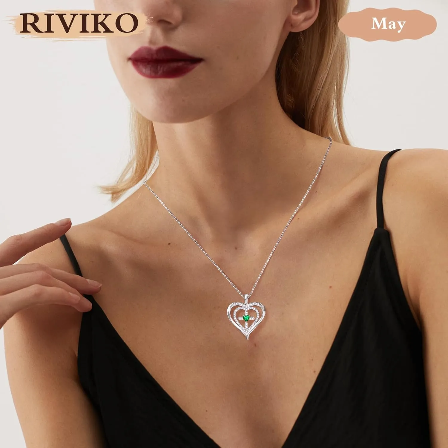 RIVIKO 925 Sterling Silver Cross Birthstone Necklace for Women,Love Heart Pendant Necklaces Trendy, Mothers Day Gifts for Mom,Anniversary Jewelry Birthday Gifts for Women Wife Mother Friend