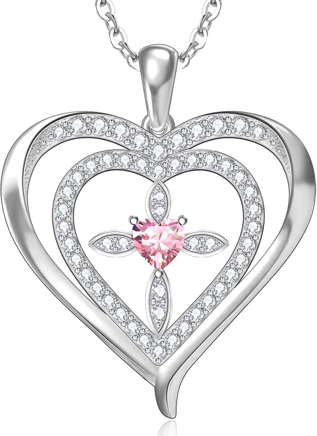 RIVIKO 925 Sterling Silver Cross Birthstone Necklace for Women,Love Heart Pendant Necklaces Trendy, Mothers Day Gifts for Mom,Anniversary Jewelry Birthday Gifts for Women Wife Mother Friend
