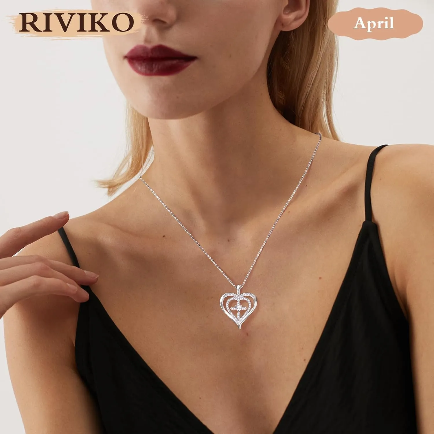 RIVIKO 925 Sterling Silver Cross Birthstone Necklace for Women,Love Heart Pendant Necklaces Trendy, Mothers Day Gifts for Mom,Anniversary Jewelry Birthday Gifts for Women Wife Mother Friend
