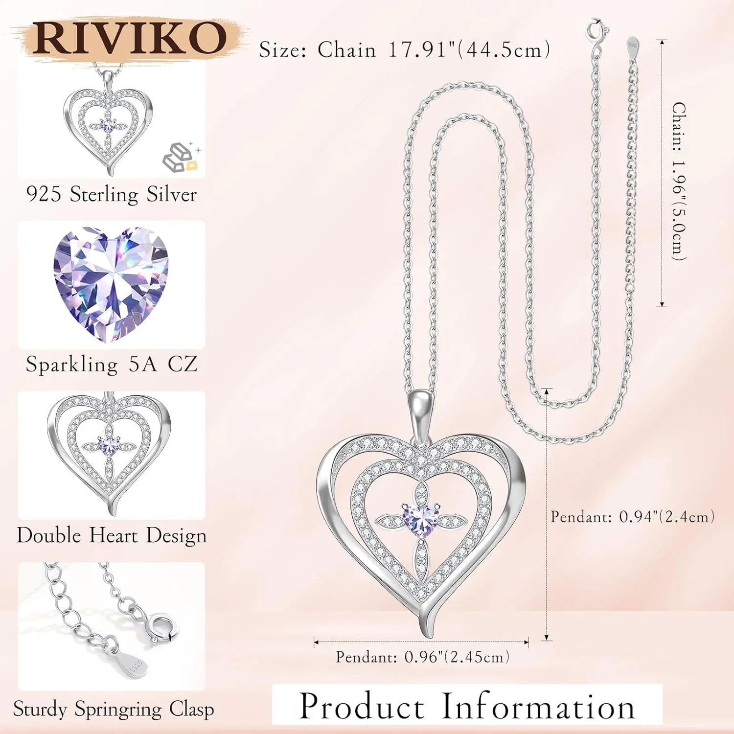 RIVIKO 925 Sterling Silver Cross Birthstone Necklace for Women,Love Heart Pendant Necklaces Trendy, Mothers Day Gifts for Mom,Anniversary Jewelry Birthday Gifts for Women Wife Mother Friend