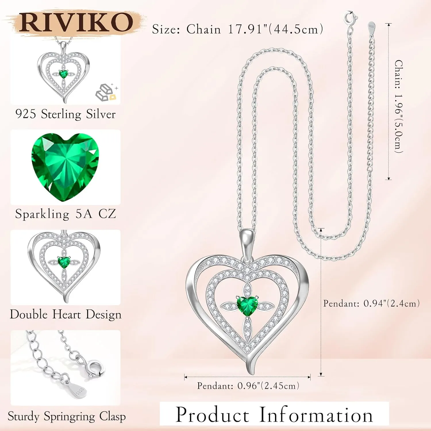 RIVIKO 925 Sterling Silver Cross Birthstone Necklace for Women,Love Heart Pendant Necklaces Trendy, Mothers Day Gifts for Mom,Anniversary Jewelry Birthday Gifts for Women Wife Mother Friend