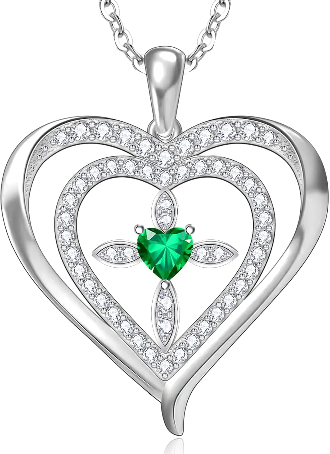 RIVIKO 925 Sterling Silver Cross Birthstone Necklace for Women,Love Heart Pendant Necklaces Trendy, Mothers Day Gifts for Mom,Anniversary Jewelry Birthday Gifts for Women Wife Mother Friend