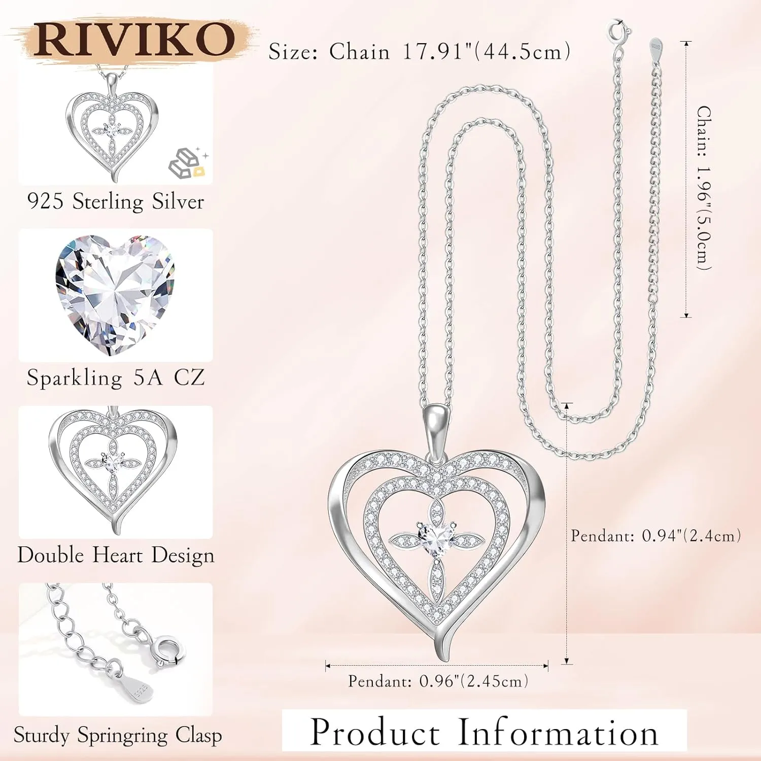 RIVIKO 925 Sterling Silver Cross Birthstone Necklace for Women,Love Heart Pendant Necklaces Trendy, Mothers Day Gifts for Mom,Anniversary Jewelry Birthday Gifts for Women Wife Mother Friend