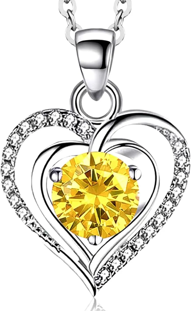 RIVIKO Heart Birthstone Pendant Necklace for Women 925 Sterling Silver Zirconia Necklaces Wedding Anniversary Birthday Mothers Day Jewelry Gifts For Her Mother Wife