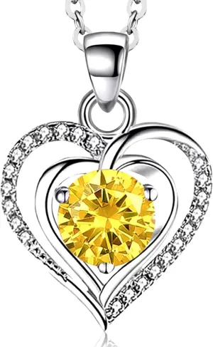 RIVIKO Heart Birthstone Pendant Necklace for Women 925 Sterling Silver Zirconia Necklaces Wedding Anniversary Birthday Mothers Day Jewelry Gifts For Her Mother Wife