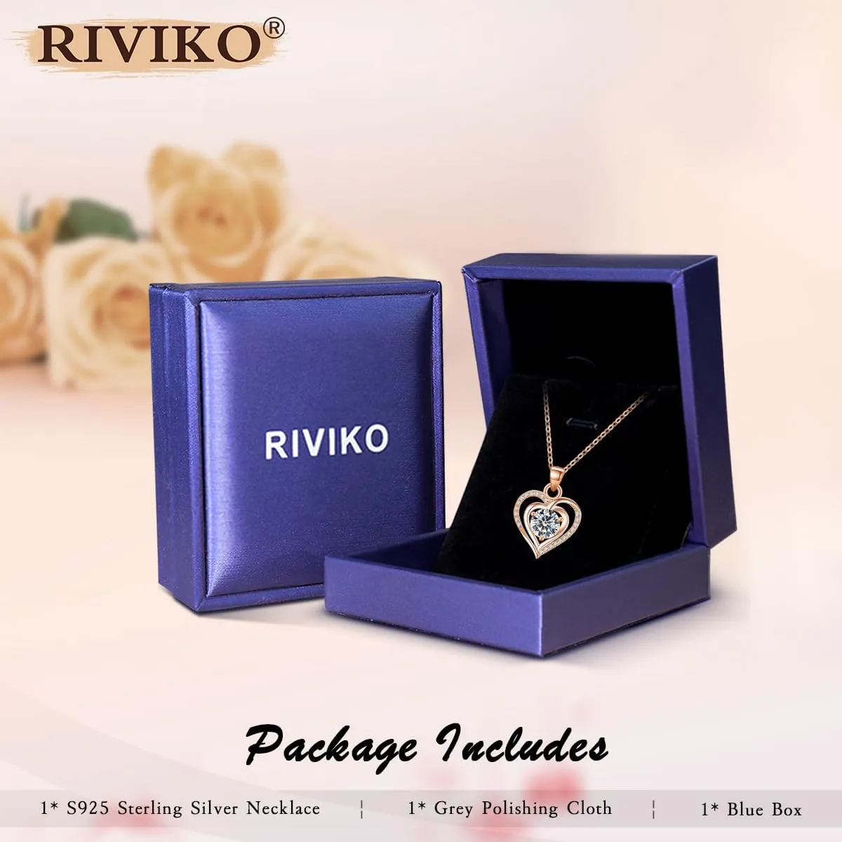RIVIKO Heart Birthstone Pendant Necklace for Women 925 Sterling Silver Zirconia Necklaces Wedding Anniversary Birthday Mothers Day Jewelry Gifts For Her Mother Wife