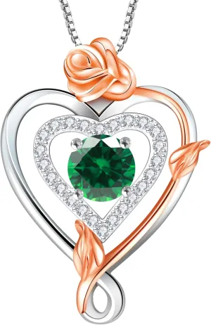 RIVIKO Infinity Heart Symbol Rose Birthstone Necklace for Women,925 Sterling Silver Heart Pendant Necklaces,Anniversary Jewelry Birthday Mothers Day Gifts for Mom Her Wife Women Girlfriend
