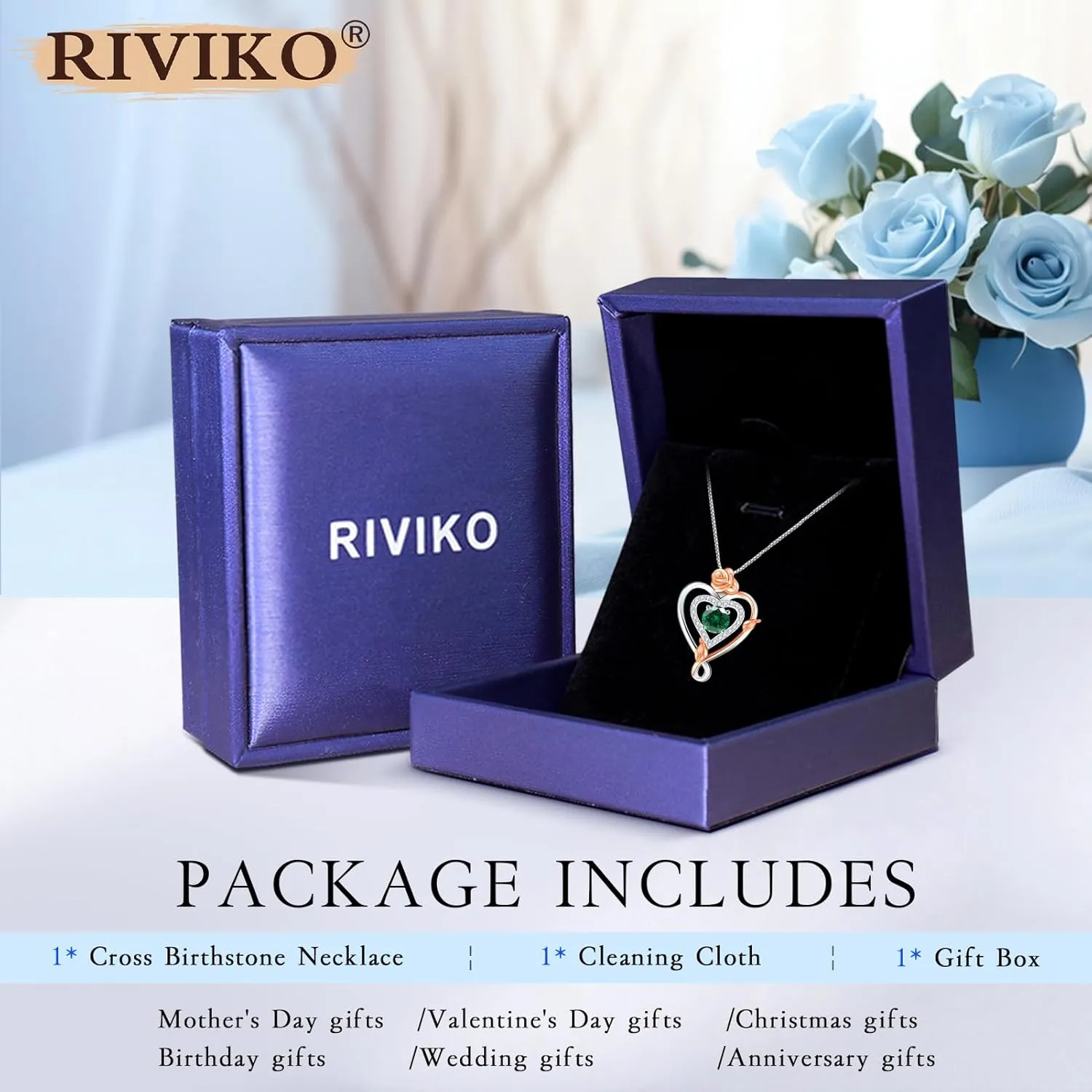 RIVIKO Infinity Heart Symbol Rose Birthstone Necklace for Women,925 Sterling Silver Heart Pendant Necklaces,Anniversary Jewelry Birthday Mothers Day Gifts for Mom Her Wife Women Girlfriend