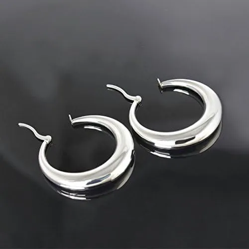 Rockyu Women's Earrings, Hypoallergenic, Hoop Ring, Thick, Simple, Large, 1.7 inches (42 mm), Gold Earrings, 18K Gold Plated, Stainless Steel, Stylish, Western Style