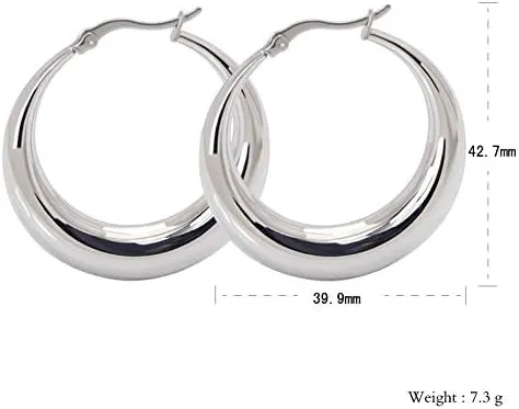 Rockyu Women's Earrings, Hypoallergenic, Hoop Ring, Thick, Simple, Large, 1.7 inches (42 mm), Gold Earrings, 18K Gold Plated, Stainless Steel, Stylish, Western Style