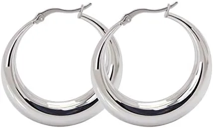 Rockyu Women's Earrings, Hypoallergenic, Hoop Ring, Thick, Simple, Large, 1.7 inches (42 mm), Gold Earrings, 18K Gold Plated, Stainless Steel, Stylish, Western Style