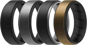 ROQ Silicone Rubber Wedding Ring for Men, Comfort Fit, Men's Wedding Band, Durable, Breathable Rubber Engagement Ring/Band, Step Edge, Multi Packs, Multi Colors