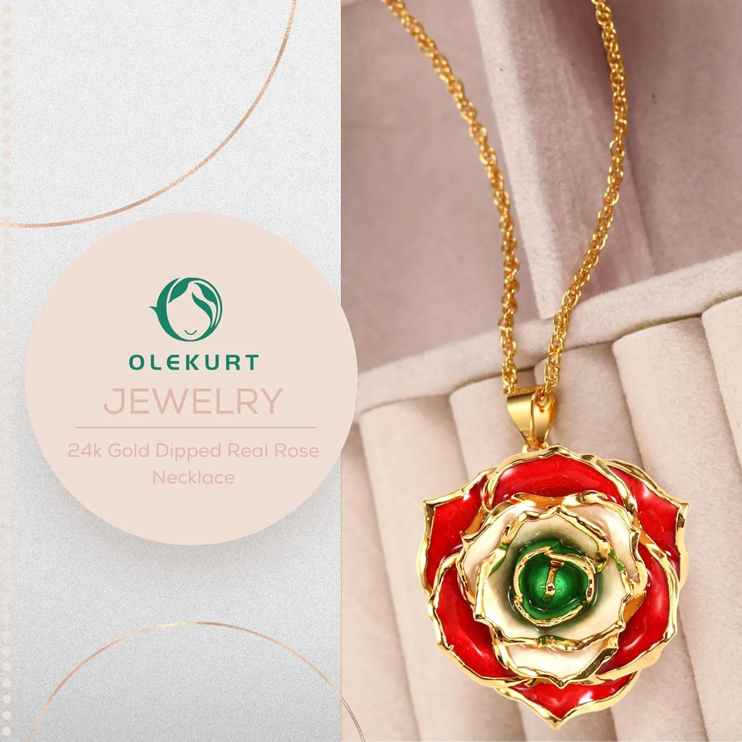 Rose Pendant Necklace for Women, 24K Gold-Plated, Adjustable Length, Fashion Jewelry, Best Gifts for Her