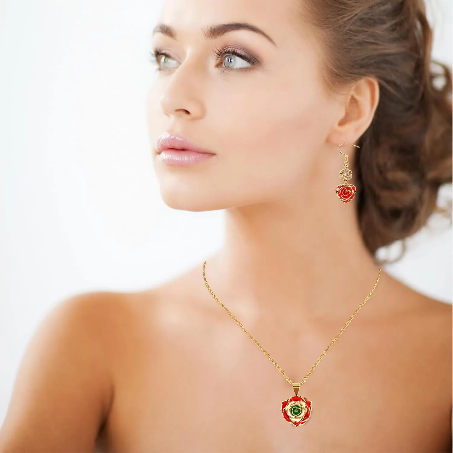 Rose Pendant Necklace for Women, 24K Gold-Plated, Adjustable Length, Fashion Jewelry, Best Gifts for Her