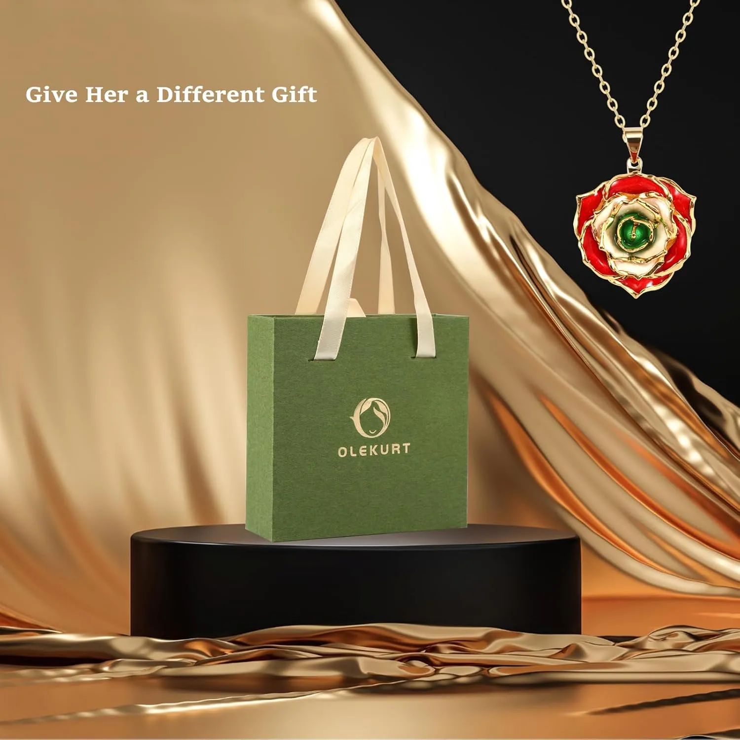 Rose Pendant Necklace for Women, 24K Gold-Plated, Adjustable Length, Fashion Jewelry, Best Gifts for Her