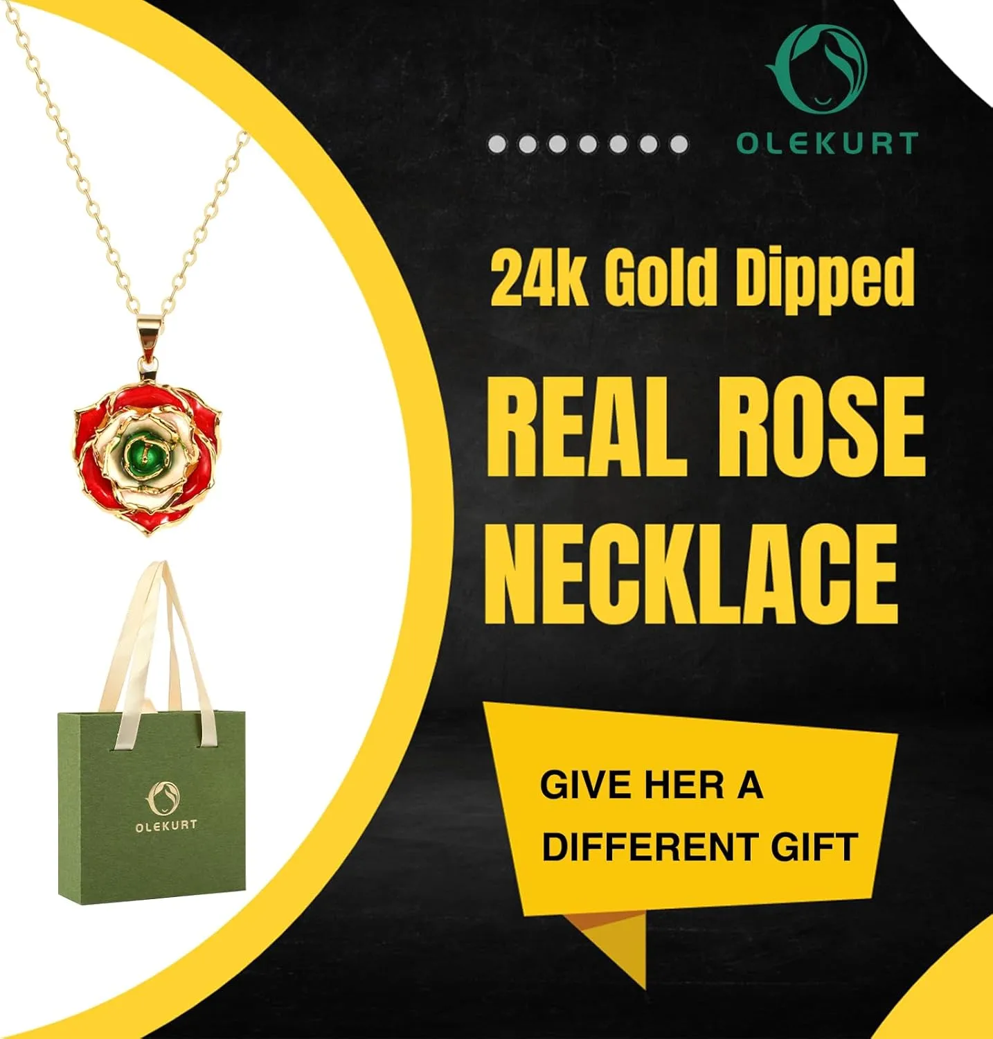 Rose Pendant Necklace for Women, 24K Gold-Plated, Adjustable Length, Fashion Jewelry, Best Gifts for Her