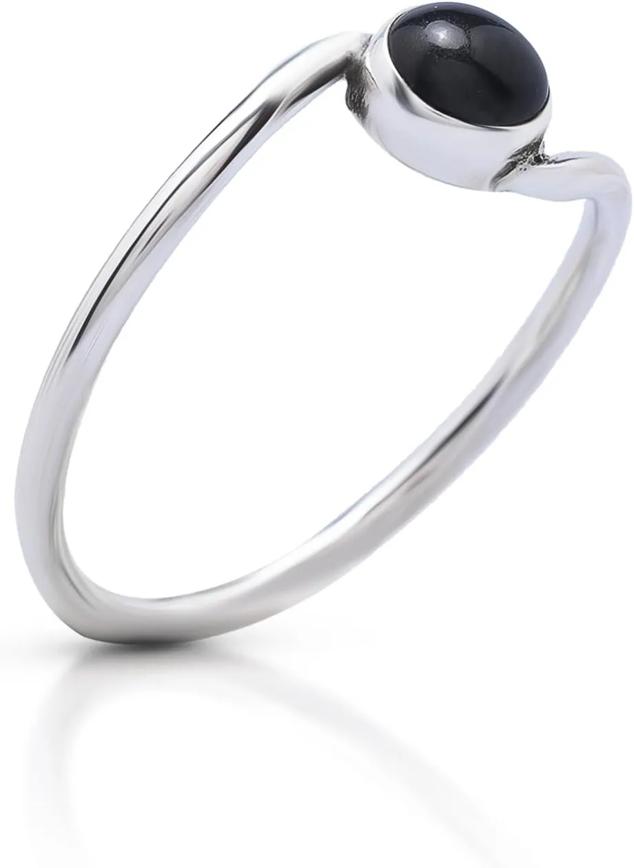 Round Black onyx - 925 Sterling Silver Ring - Delicate BOHO Chic Jewelry - Fashionable and Stylish for Women with Velvet Gift Bag/Box - Made by Indian Artisans - Size 5-9