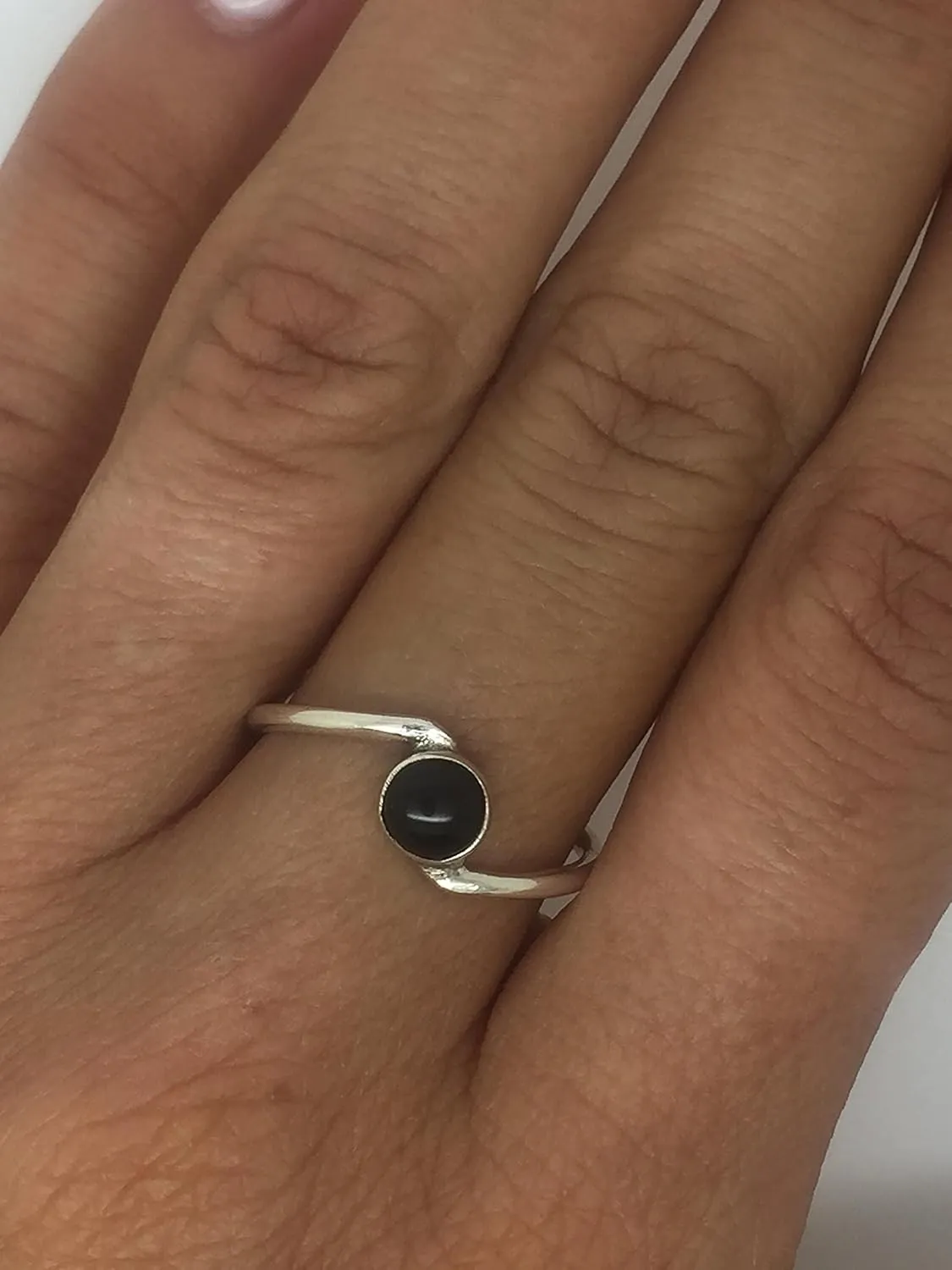Round Black onyx - 925 Sterling Silver Ring - Delicate BOHO Chic Jewelry - Fashionable and Stylish for Women with Velvet Gift Bag/Box - Made by Indian Artisans - Size 5-9