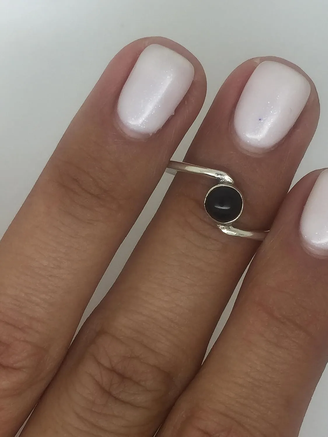 Round Black onyx - 925 Sterling Silver Ring - Delicate BOHO Chic Jewelry - Fashionable and Stylish for Women with Velvet Gift Bag/Box - Made by Indian Artisans - Size 5-9