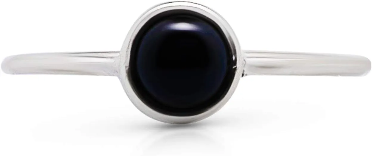 Round Black Onyx 925 Sterling Silver Ring - Delicate BOHO Chic Jewelry - Fashionable and Stylish for Women with Velvet Gift Bag/Box - Made by Indian Artisans - Size 5-9