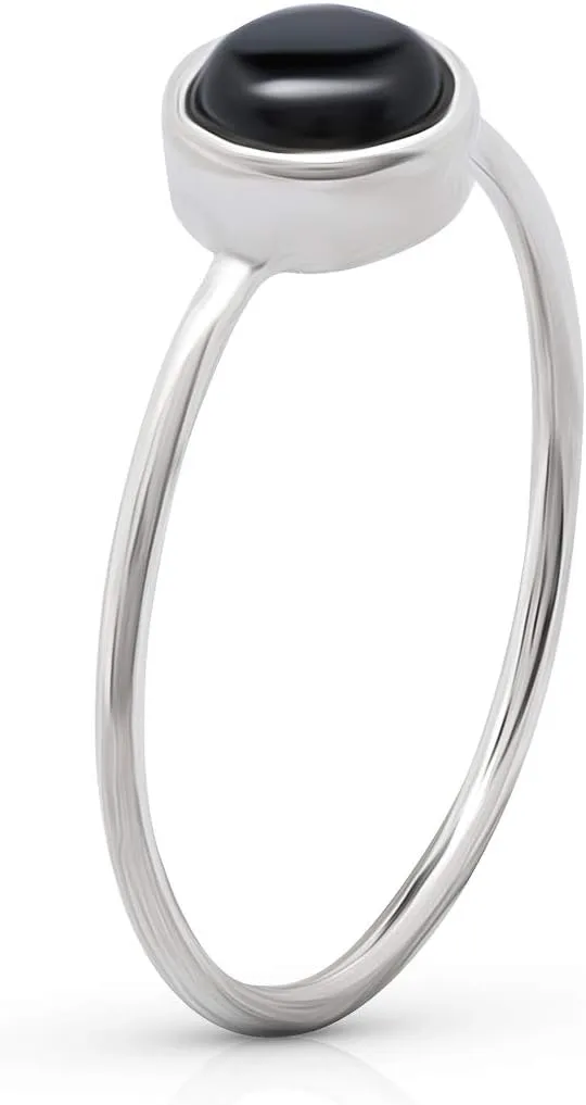 Round Black Onyx 925 Sterling Silver Ring - Delicate BOHO Chic Jewelry - Fashionable and Stylish for Women with Velvet Gift Bag/Box - Made by Indian Artisans - Size 5-9