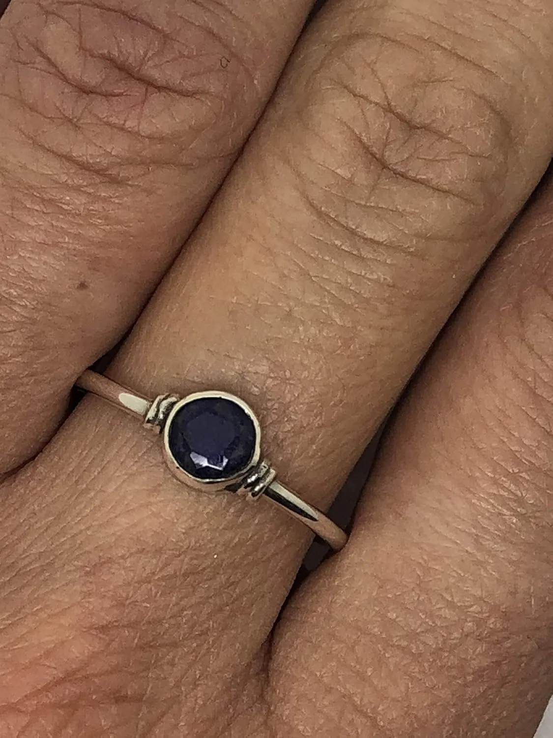 Round Created Sapphire - 925 Sterling Silver Ring - Delicate BOHO Chic Jewelry - Fashionable and Stylish for Women with Velvet Gift Bag/Box - Made by Indian Artisans - Size 5-10