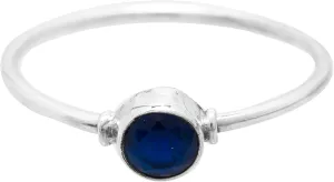 Round Created Sapphire - 925 Sterling Silver Ring - Delicate BOHO Chic Jewelry - Fashionable and Stylish for Women with Velvet Gift Bag/Box - Made by Indian Artisans - Size 5-10
