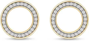 Round Cut White Cubic Zirconia & 0.17 Cttw Lab Created Moissanit Geometric Open Circle Stud Earrings with Push Back Jewelry for Women in 14K Gold Plated Sterling Silver