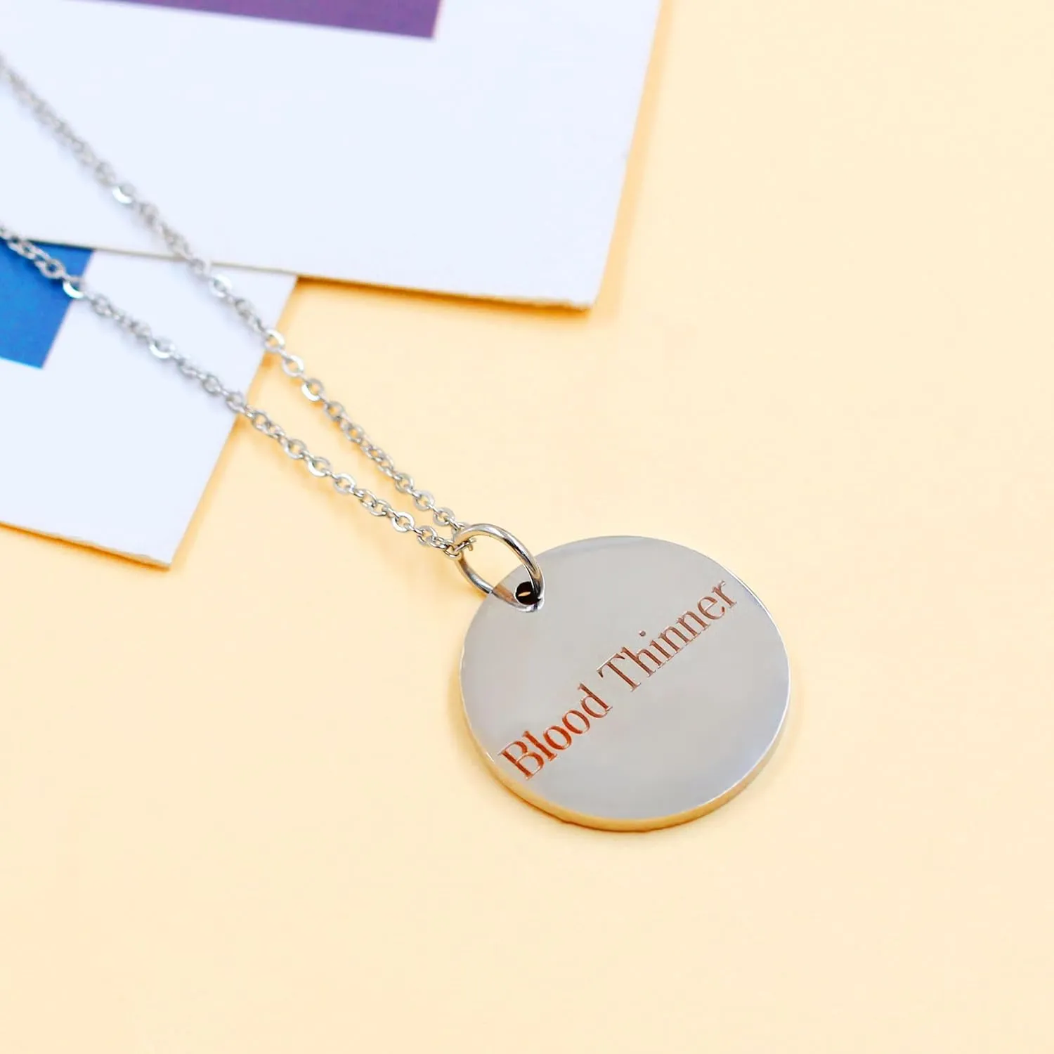 Round Disc Pendant Red Medical Symbol Necklaces - Stainless Steel Adjustable Medical Rescue ID Necklace for Women Men YA4678
