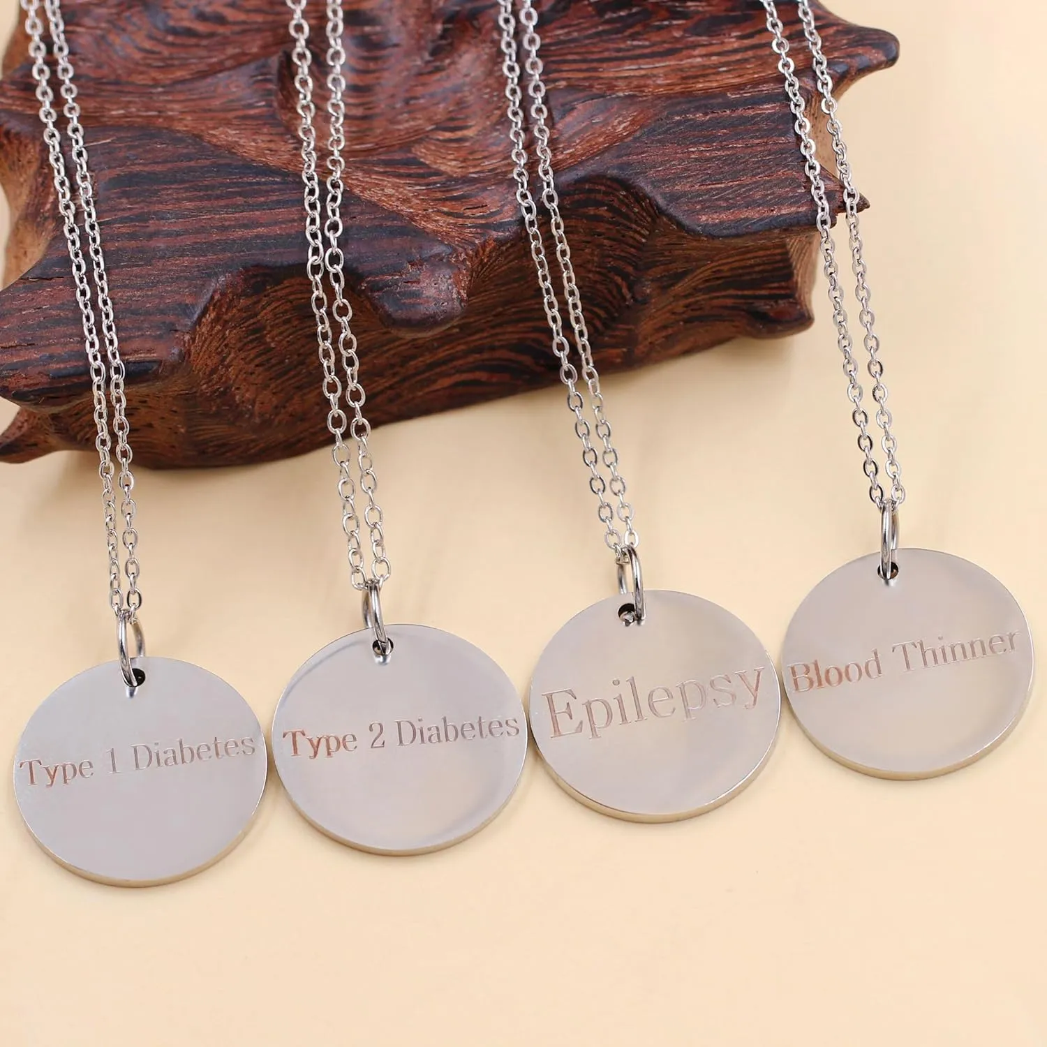 Round Disc Pendant Red Medical Symbol Necklaces - Stainless Steel Adjustable Medical Rescue ID Necklace for Women Men YA4678