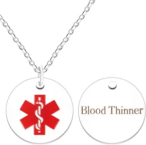 Round Disc Pendant Red Medical Symbol Necklaces - Stainless Steel Adjustable Medical Rescue ID Necklace for Women Men YA4678