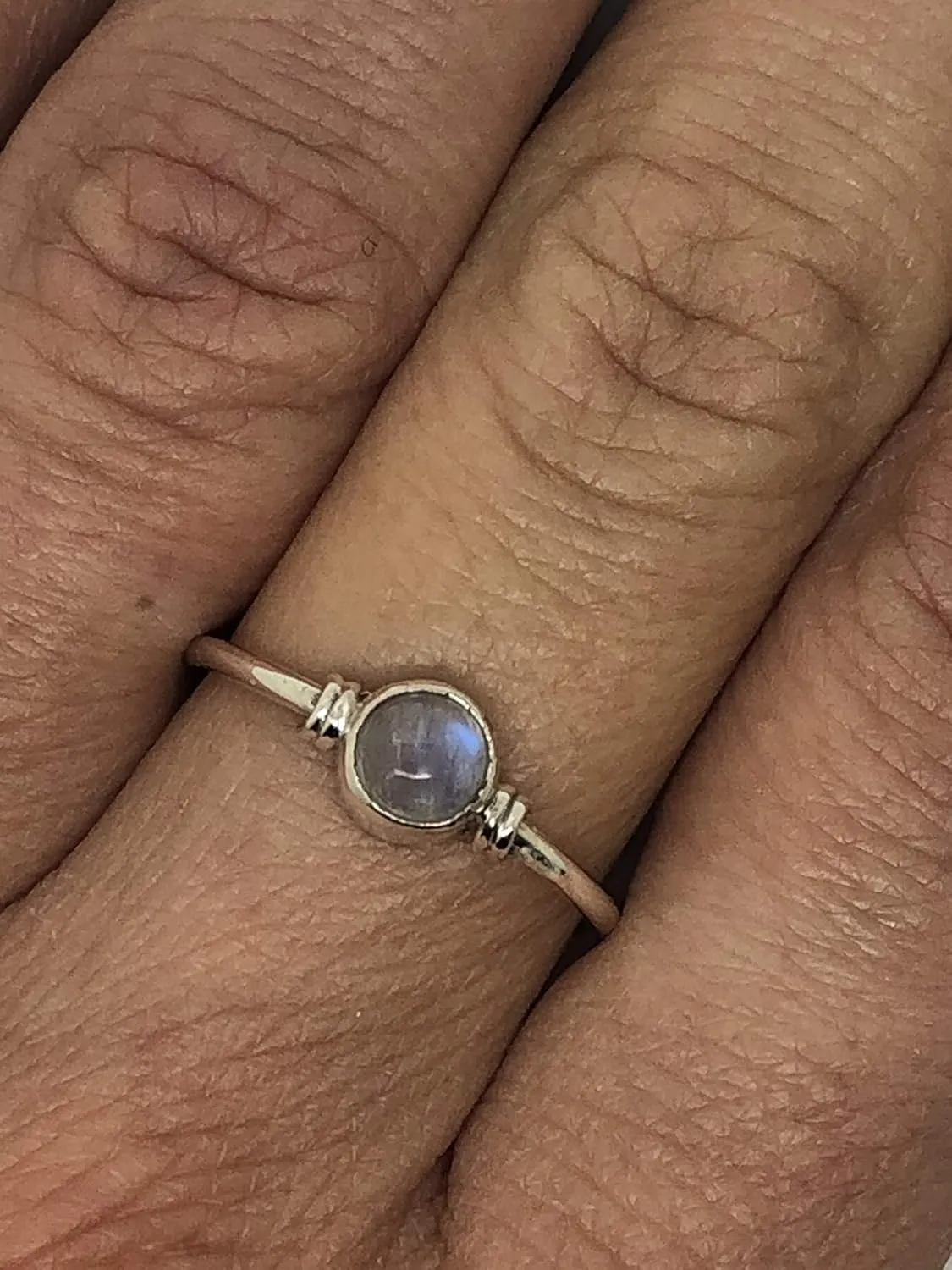 Round Moonstone 925 Sterling Silver Ring - Delicate BOHO Chic Jewelry - Fashionable and Stylish for Women with Velvet Bag/Gift Box- Made by Indian Artisans - Size 5-10