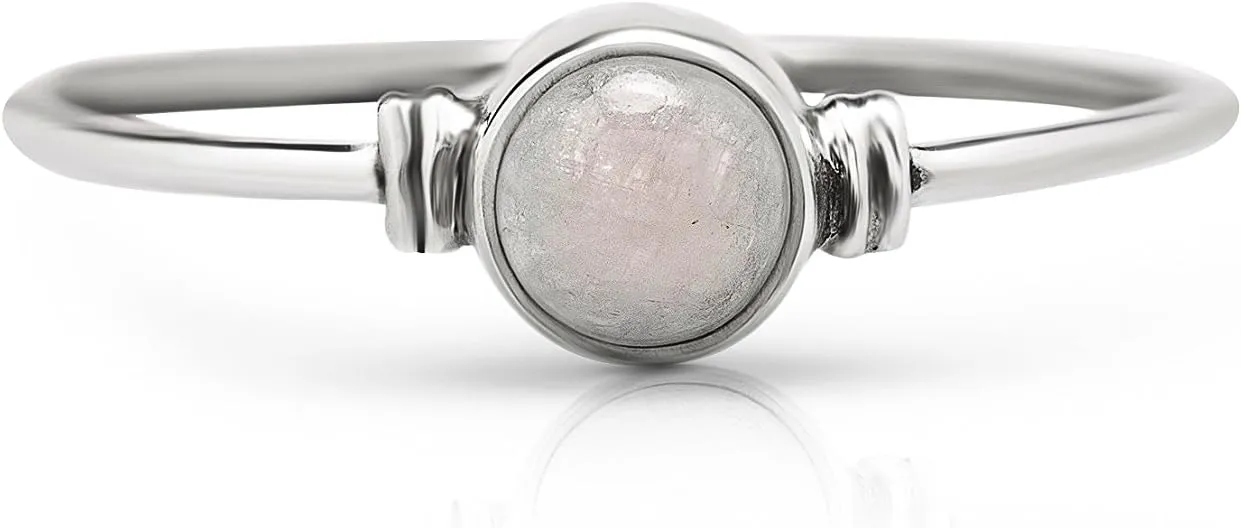 Round Moonstone 925 Sterling Silver Ring - Delicate BOHO Chic Jewelry - Fashionable and Stylish for Women with Velvet Bag/Gift Box- Made by Indian Artisans - Size 5-10