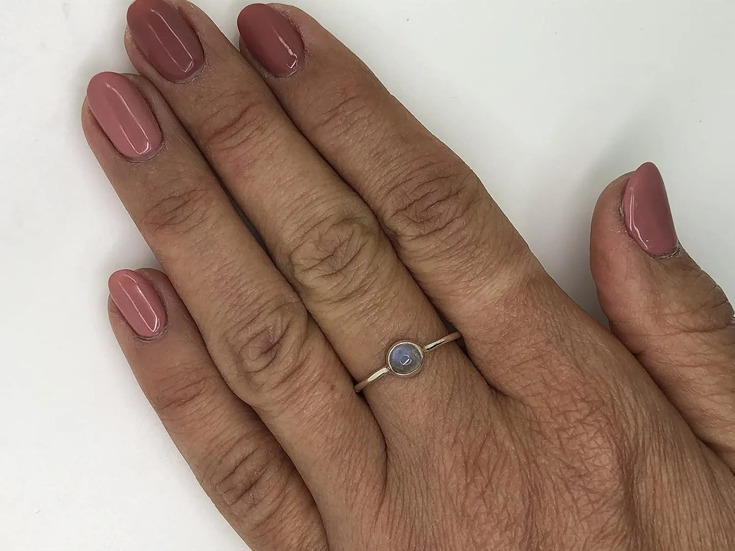 Round Moonstone 925 Sterling Silver Ring - Delicate BOHO Chic Jewelry - Fashionable and Stylish for Women with Velvet Gift Bag/Box - Made by Indian Artisans - Size 4-9