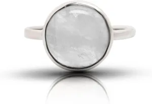 Round Moonstone 925 Sterling Silver Ring - Delicate BOHO Chic Jewelry - Fashionable and Stylish for Women with Velvet Gift Bag/Box - Made by Indian Artisans - Size 6-9