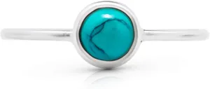 Round Synthetic Turquoise 925 Sterling Silver Ring - Delicate BOHO Chic Jewelry - Fashionable and Stylish for Women with Velvet Gift Bag/Box - Made by Indian Artisans - Size 4-9