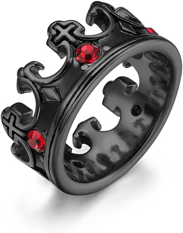Royal King Knight Crown Ring for Men and Women Religious Cross Chunky Stainless Steel Rings Vintage Christian Rings for Boys and Gilrs Wedding Band Silver Black Gold