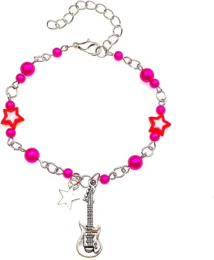 Rrdaily Anime Guitar Friendship Statement Bracelet for Women Fashion Exquisite Hollow Star Beaded Bracelet Punk Bangles for Couples Best Friends Jewelry Gifts