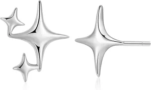 S925 Sterling Silver Star Stud Earrings for Women Teens 18K Gold Plated Post Silver Star Earrings for Girls Teens Unique Sparkle Star Studs Small Pierced Celestial Starburst Earrings Trendy Star Jewelry Gift