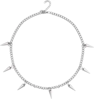 Sacina Silver-tone Chunky Chain Spike Necklace, Grunge Necklaces, Punk Necklace, Gothic Goth Necklace, Emo Necklace, Christmas New Year Jewelry Gift For Women