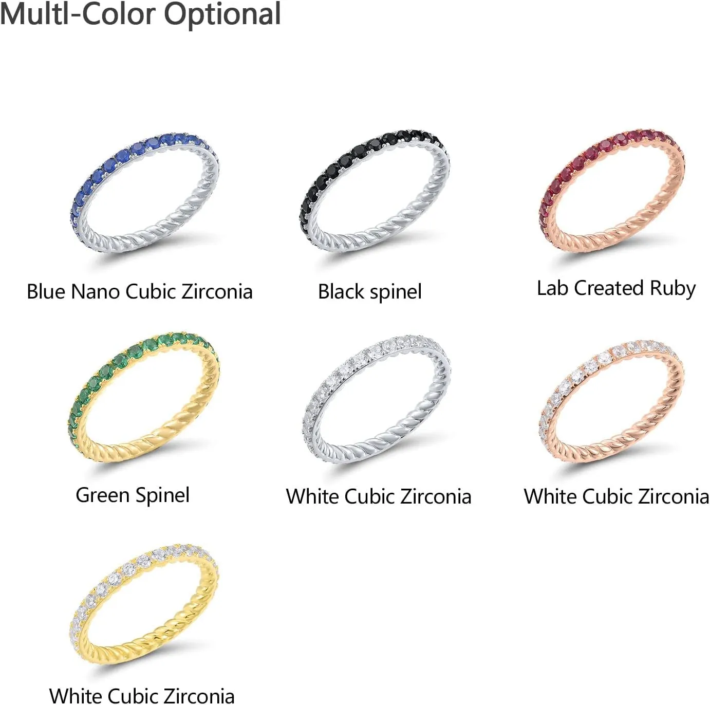 Santuzza 925 Sterling Silver Gemstone Stackable Ring Engagement Wedding Eternity Stacking Ring for Women