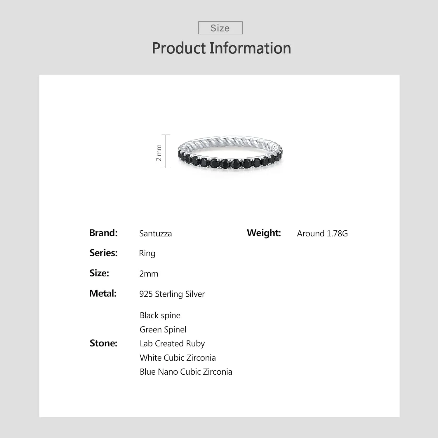 Santuzza 925 Sterling Silver Gemstone Stackable Ring Engagement Wedding Eternity Stacking Ring for Women