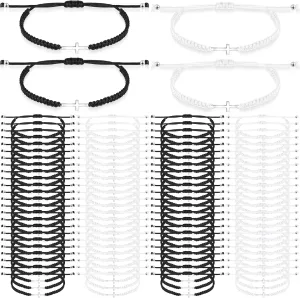 Sasylvia 100 Pcs Cross Bracelets Bulk Adjustable Christian Braided String Bracelets for Easter Graduation, Christian gift for Men, Women, Baptism, Church, Funerals, Friendship