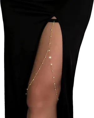 Sexy Simple Rhinestone Leg Chain Crystal Body Chains Bikini Body Accessory Jewelry Summer Beach Stretchy Crystal Thigh Chain Jewelry for Women (Gold)