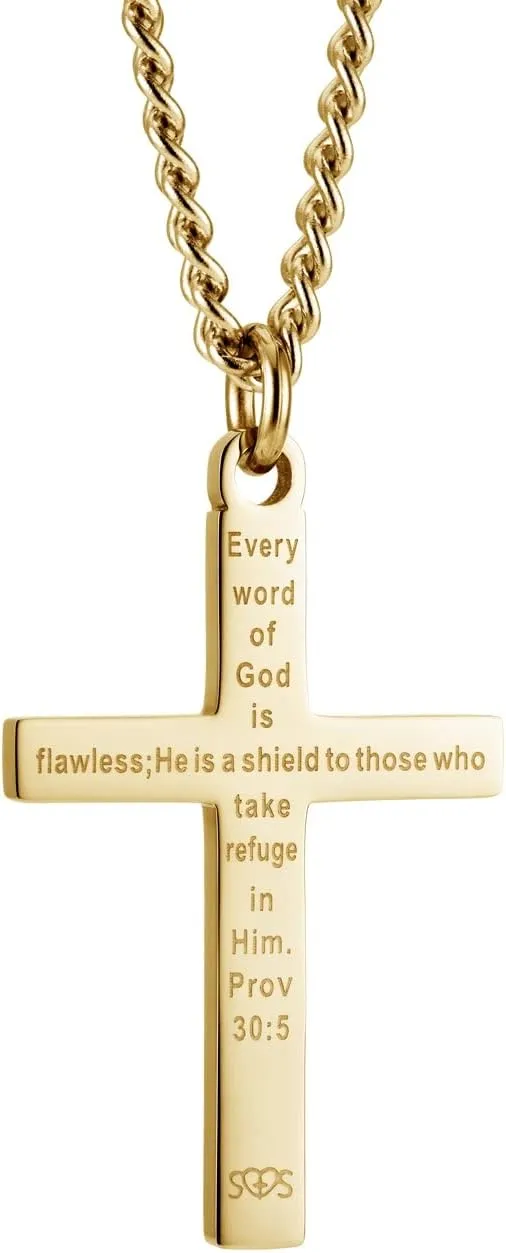 Shields of Strength Women's Flag Cross Necklace Stainless Steel Gold Plated Unique American Pride Christian Values Striking Christian Jewelry Proverbs 30:5