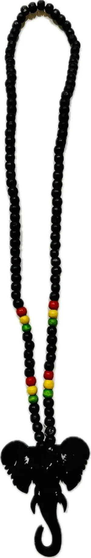 ShopHaven Black Wooden Elephant Necklace, 36 Inch, Rasta Beads, Hippie Afrocentric Animal Jewelry, Reggae Wood Jewerly, Rasta Accessories, African Necklace for Men or Women