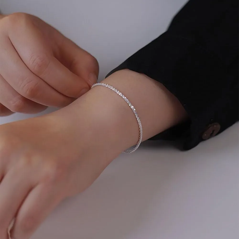 Silver Bracelets for Women/Charm 925 Sterling Silver Chain Bangles for Woman/Dainty Adjustable Silver Bracelet Jewelry Men Minimalist Gift
