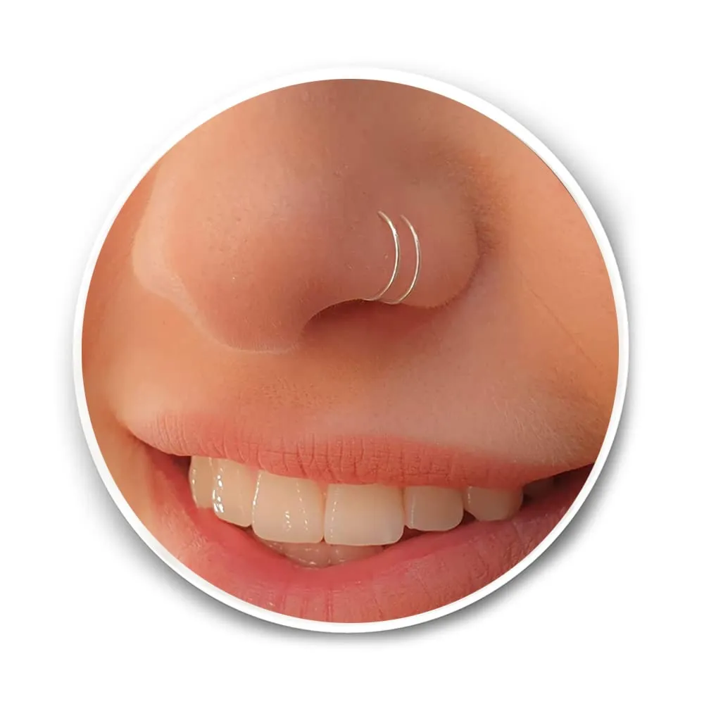 Silver Double Hoop Nose Ring - Thin Tiny 20 Gauge 7mm Spiral Double Nose Hoop - Handmade 925 Sterling Silver Spiral Nose Piercing Jewelry For Women - Gift Ready
