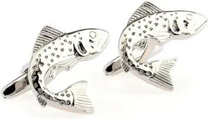 Silver Fish Fishing Cufflinks  Stylish Design for Anglers, Suitable for Formal and Casual Attire
